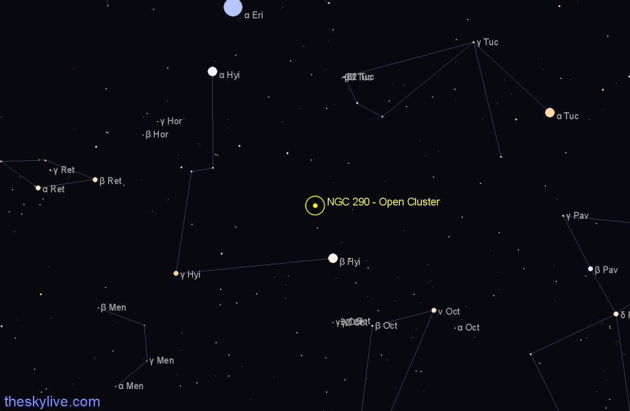 Finder chart NGC 290 - Open Cluster in Tucana star