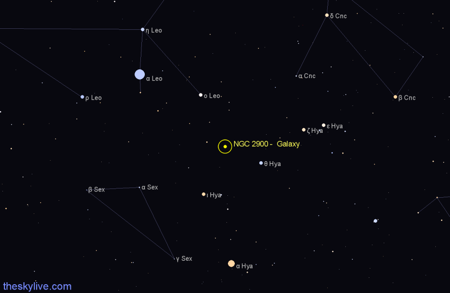Finder chart NGC 2900 - Galaxy in Hydra star