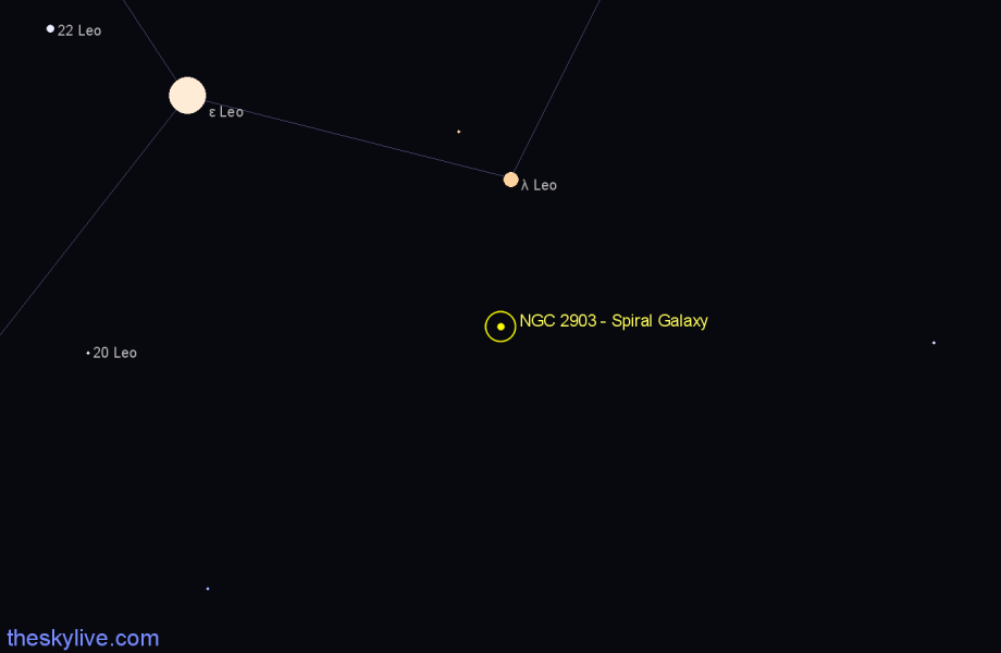 Finder chart NGC 2903 - Spiral Galaxy in Leo star