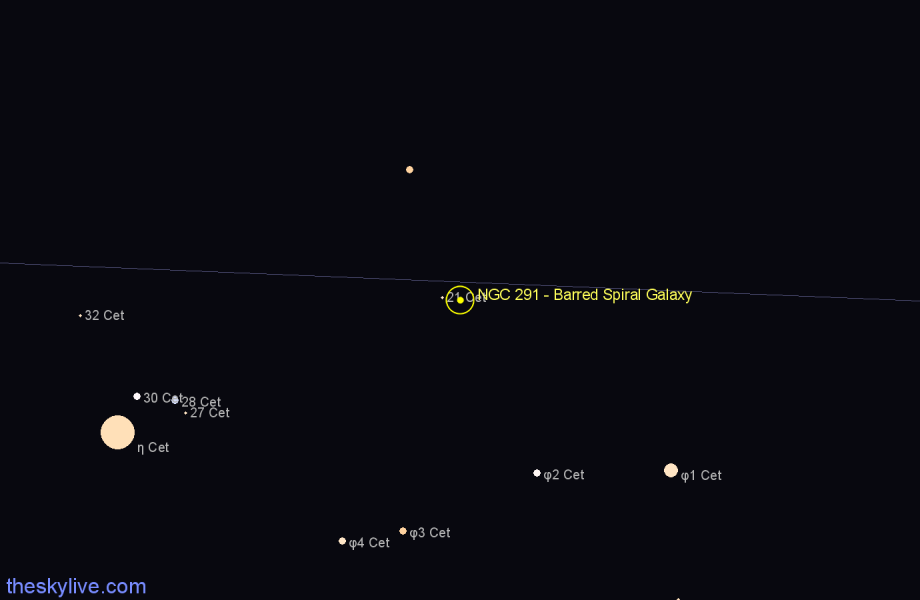 Finder chart NGC 291 - Barred Spiral Galaxy in Cetus star