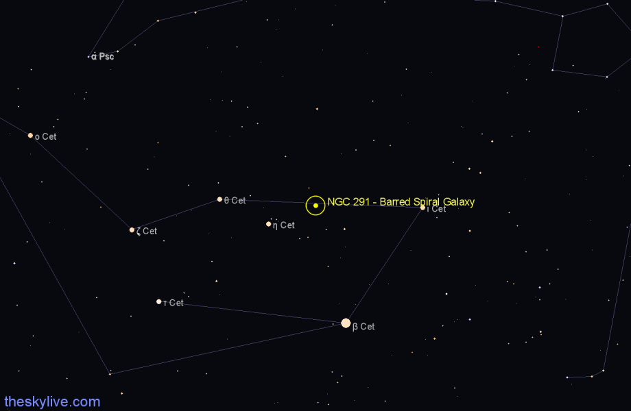 Finder chart NGC 291 - Barred Spiral Galaxy in Cetus star