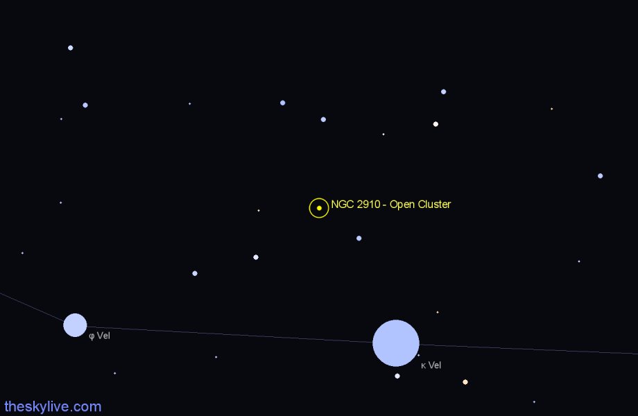 Finder chart NGC 2910 - Open Cluster in Vela star