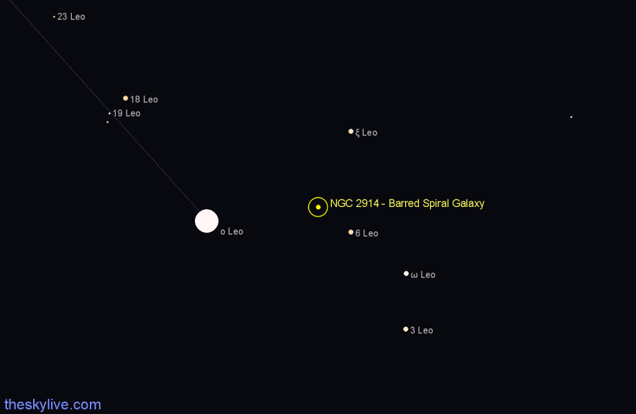 Finder chart NGC 2914 - Barred Spiral Galaxy in Leo star