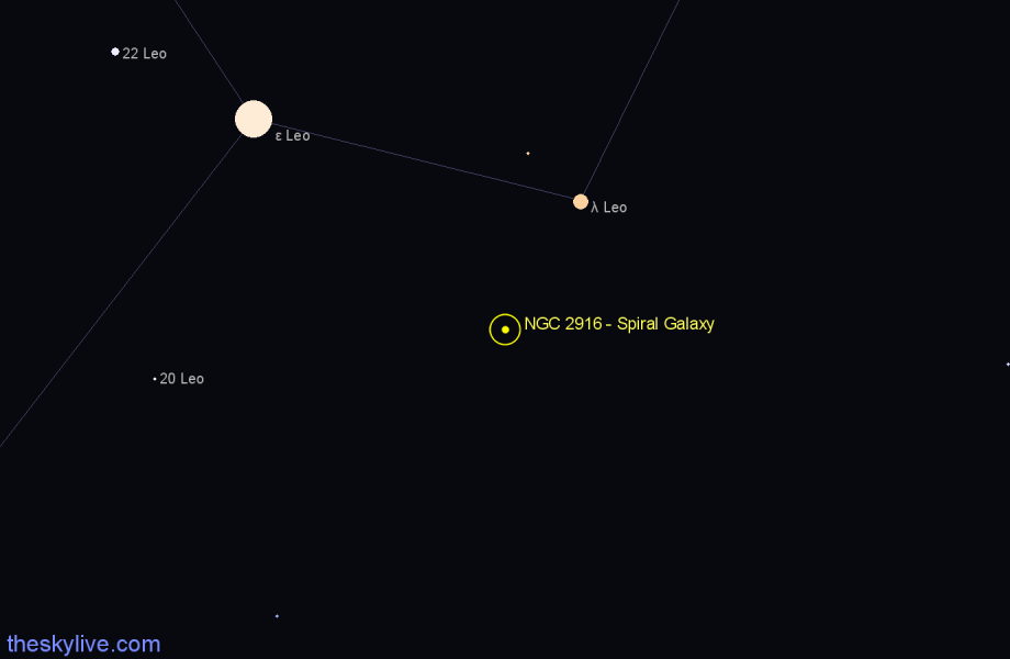 Finder chart NGC 2916 - Spiral Galaxy in Leo star