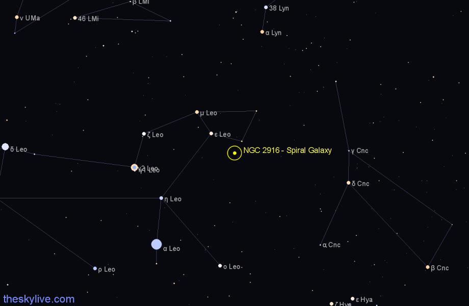 Finder chart NGC 2916 - Spiral Galaxy in Leo star