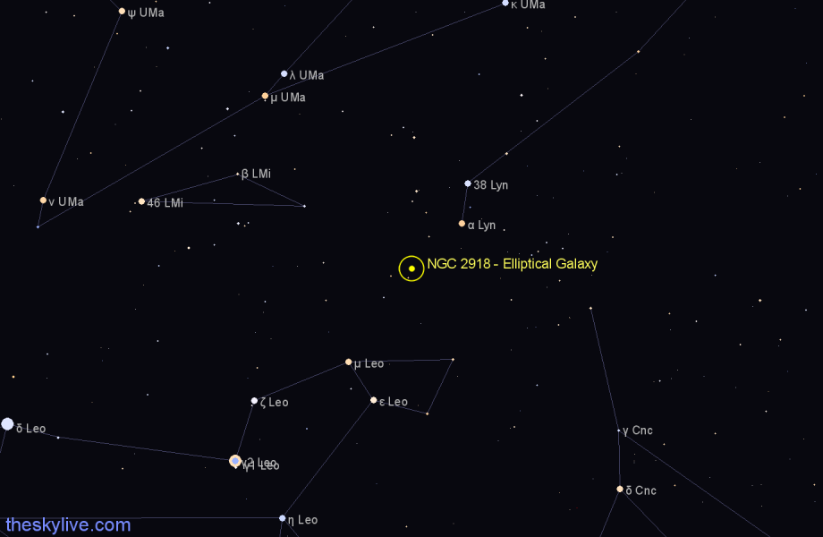 Finder chart NGC 2918 - Elliptical Galaxy in Leo star