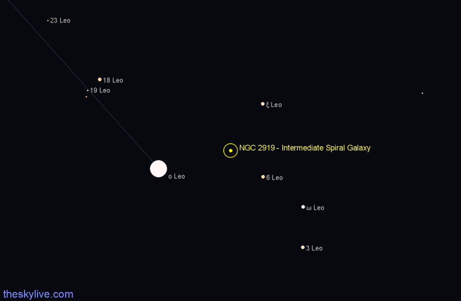 Finder chart NGC 2919 - Intermediate Spiral Galaxy in Leo star