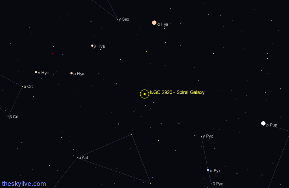 Finder chart NGC 2920 - Spiral Galaxy in Hydra star