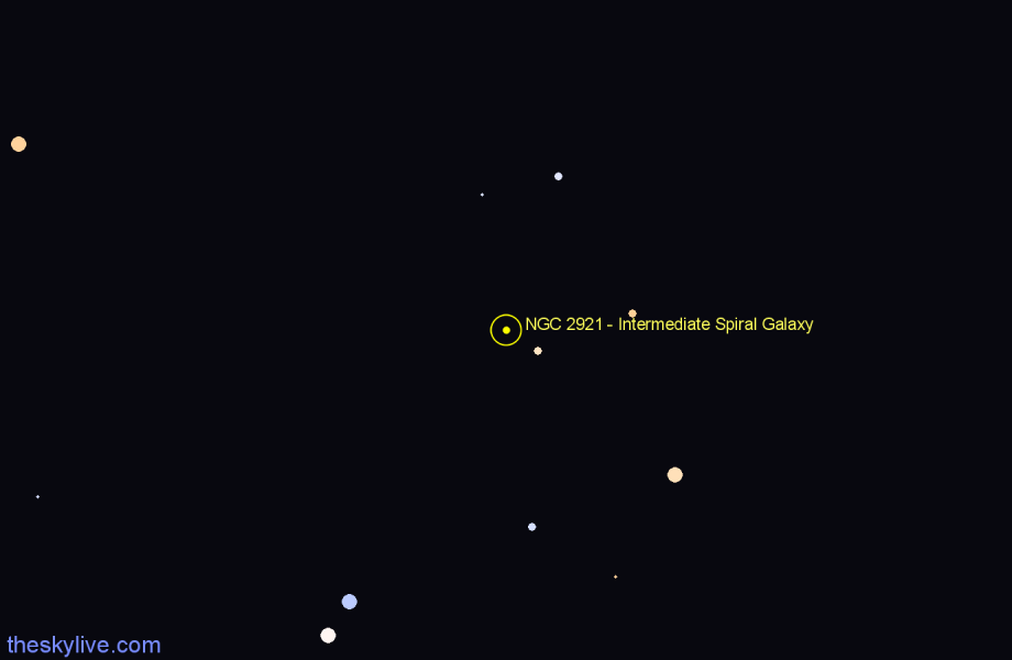 Finder chart NGC 2921 - Intermediate Spiral Galaxy in Hydra star