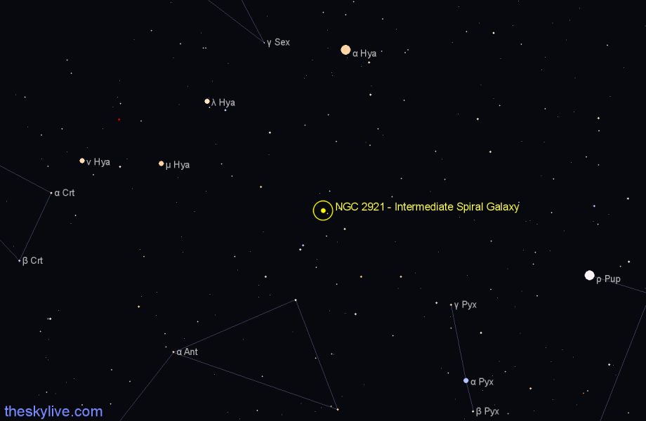 Finder chart NGC 2921 - Intermediate Spiral Galaxy in Hydra star