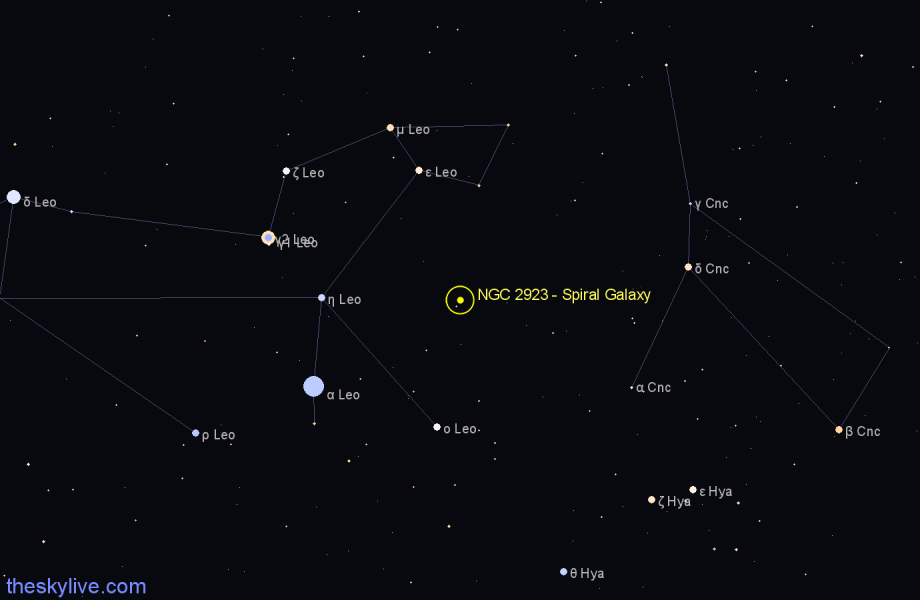 Finder chart NGC 2923 - Spiral Galaxy in Leo star