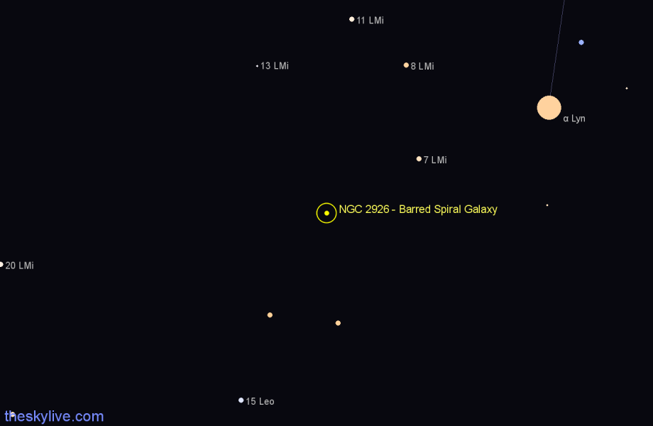 Finder chart NGC 2926 - Barred Spiral Galaxy in Leo star