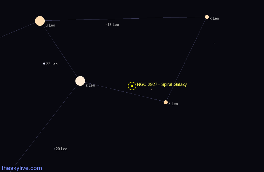 Finder chart NGC 2927 - Spiral Galaxy in Leo star