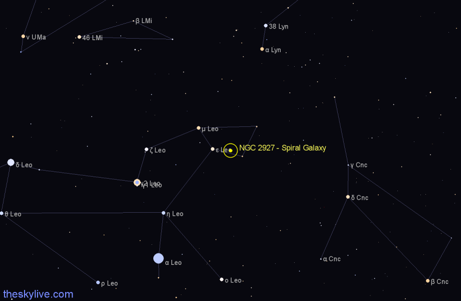 Finder chart NGC 2927 - Spiral Galaxy in Leo star