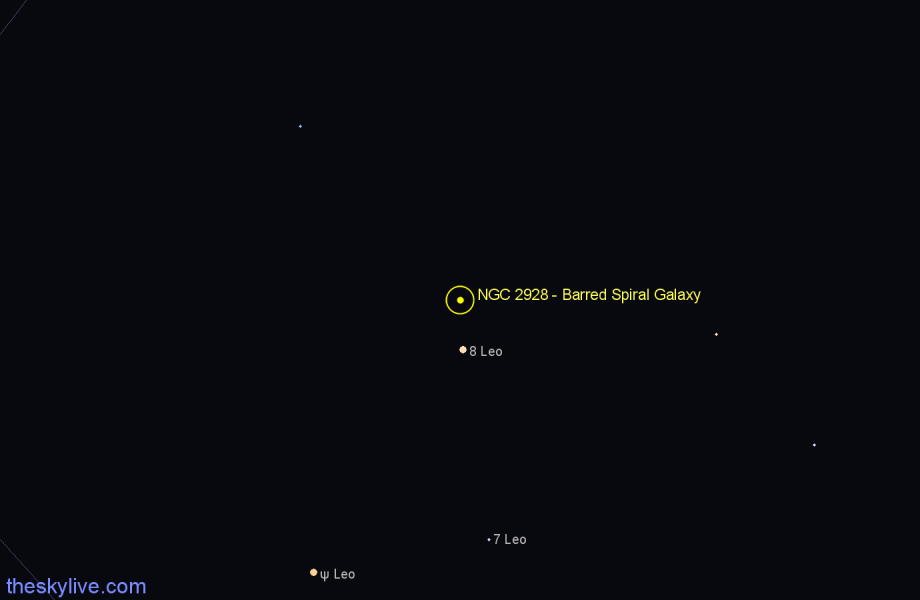 Finder chart NGC 2928 - Barred Spiral Galaxy in Leo star