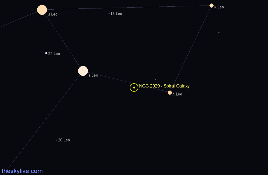 Finder chart NGC 2929 - Spiral Galaxy in Leo star