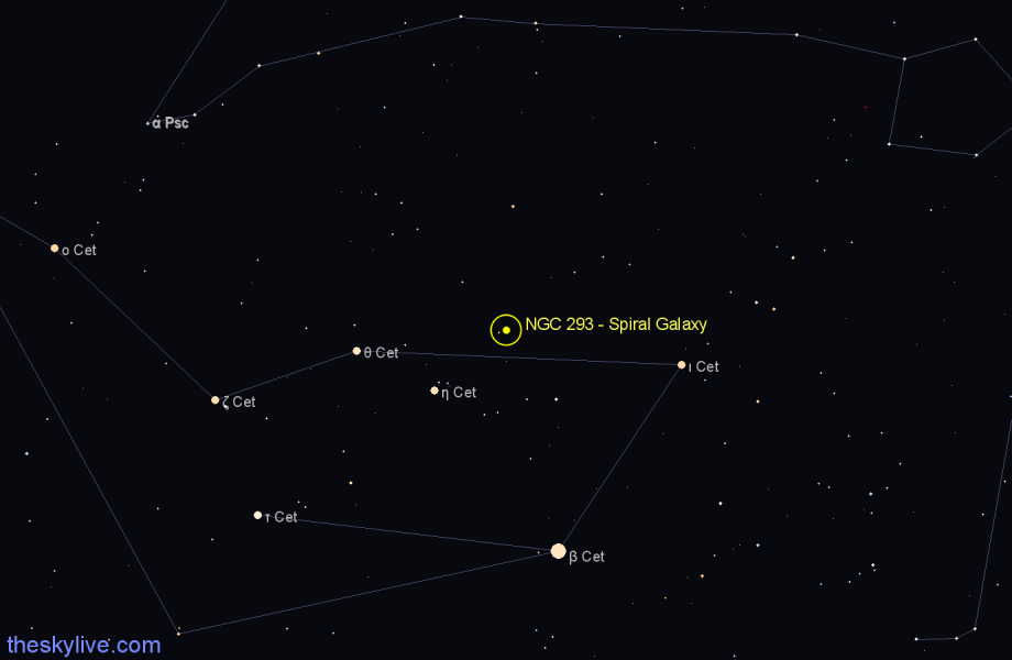 Finder chart NGC 293 - Spiral Galaxy in Cetus star