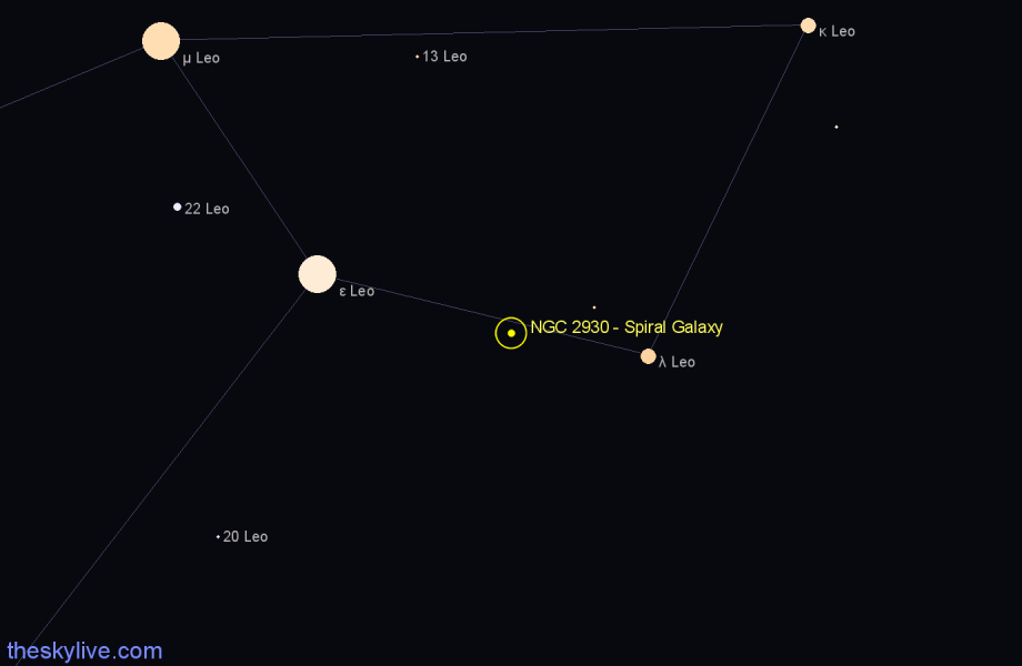 Finder chart NGC 2930 - Spiral Galaxy in Leo star