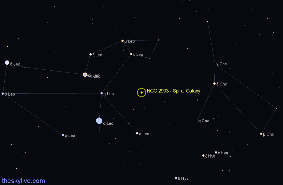 Finder chart NGC 2933 - Spiral Galaxy in Leo star