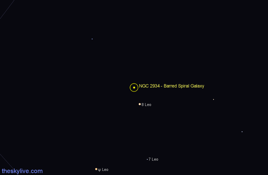 Finder chart NGC 2934 - Barred Spiral Galaxy in Leo star