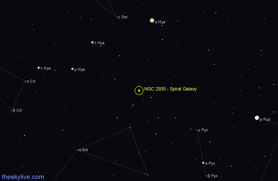 Finder chart NGC 2935 - Spiral Galaxy in Hydra star