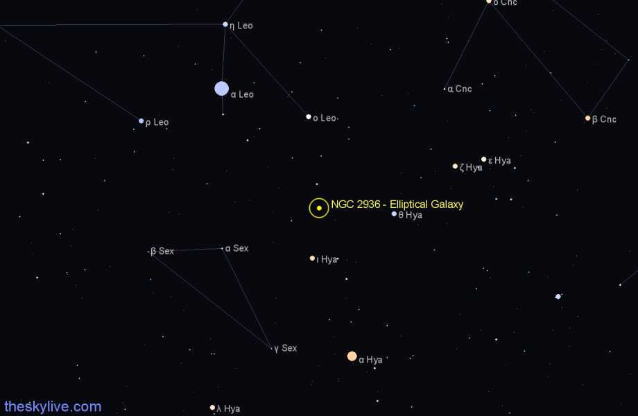 Finder chart NGC 2936 - Elliptical Galaxy in Hydra star