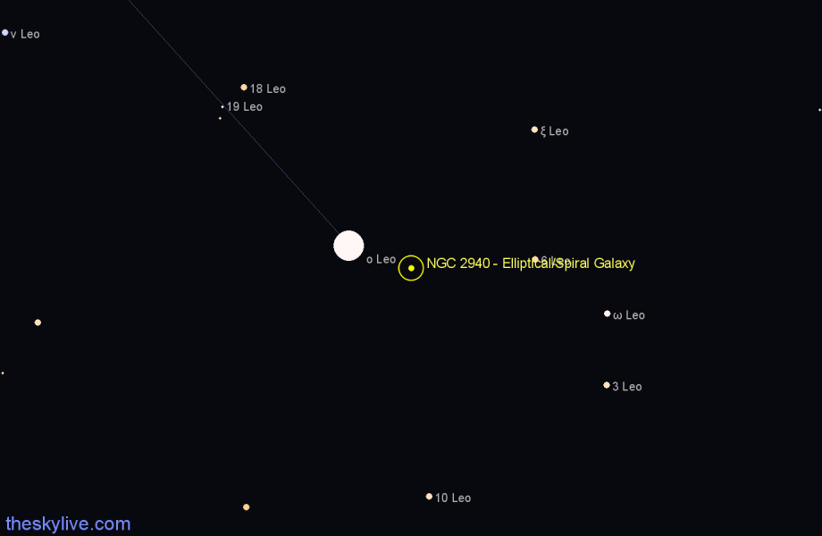 Finder chart NGC 2940 - Elliptical/Spiral Galaxy in Leo star