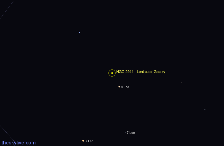 Finder chart NGC 2941 - Lenticular Galaxy in Leo star