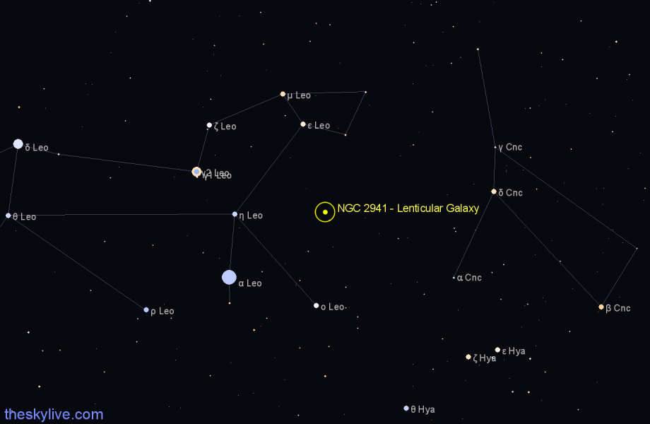 Finder chart NGC 2941 - Lenticular Galaxy in Leo star