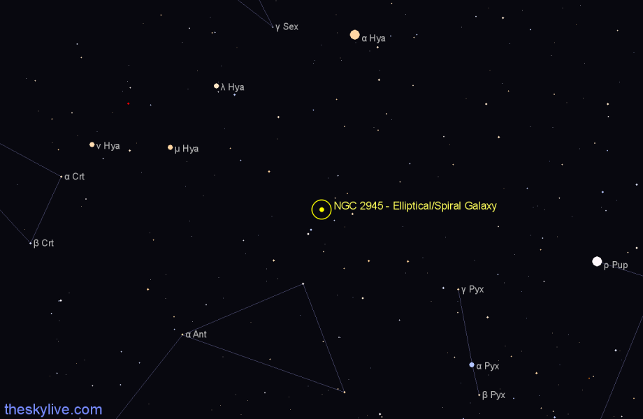 Finder chart NGC 2945 - Elliptical/Spiral Galaxy in Hydra star
