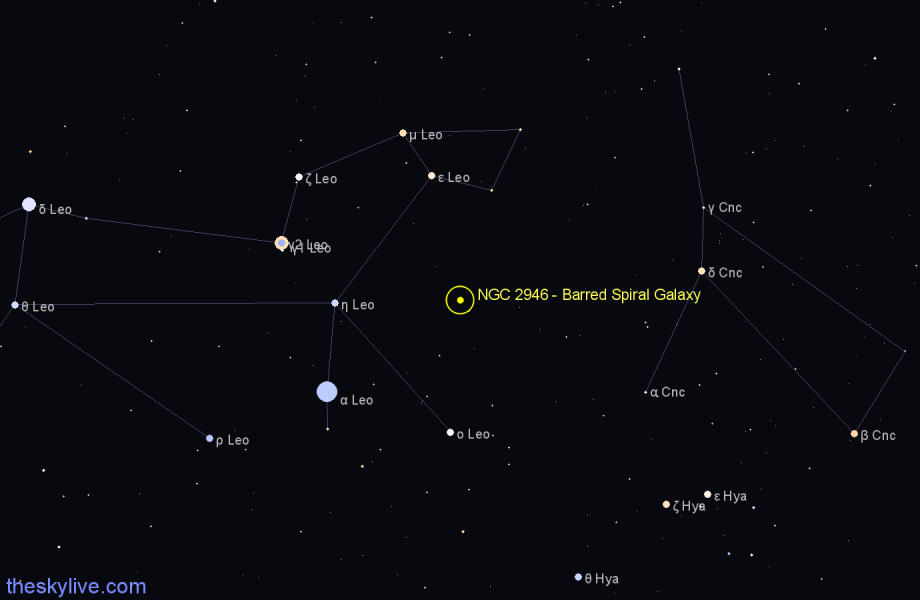 Finder chart NGC 2946 - Barred Spiral Galaxy in Leo star