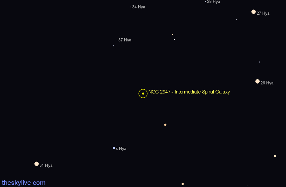 Finder chart NGC 2947 - Intermediate Spiral Galaxy in Hydra star