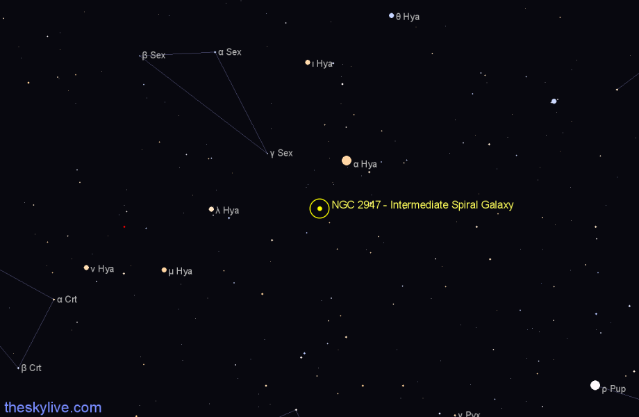 Finder chart NGC 2947 - Intermediate Spiral Galaxy in Hydra star