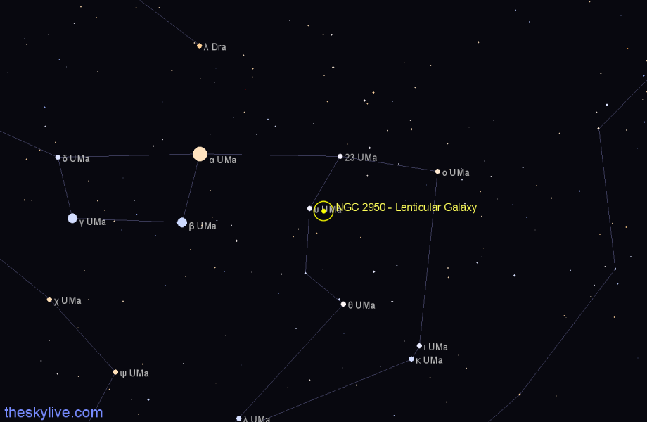 Finder chart NGC 2950 - Lenticular Galaxy in Ursa Major star