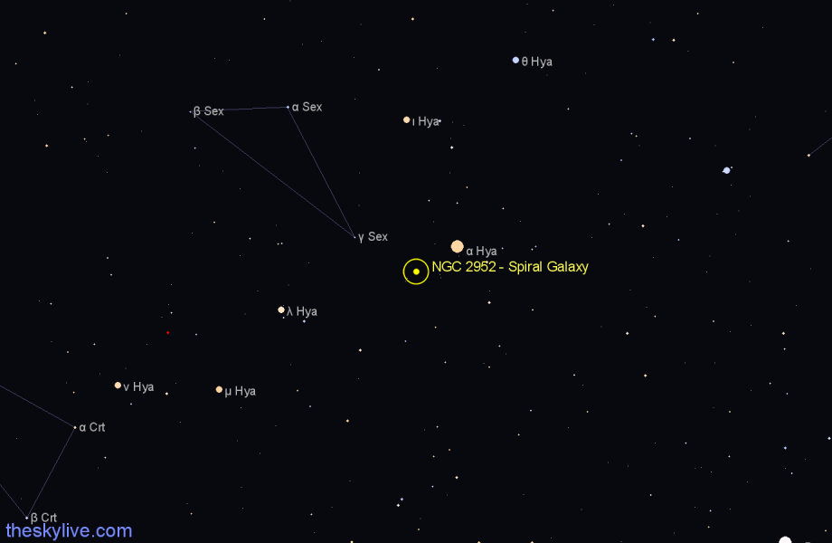 Finder chart NGC 2952 - Spiral Galaxy in Hydra star