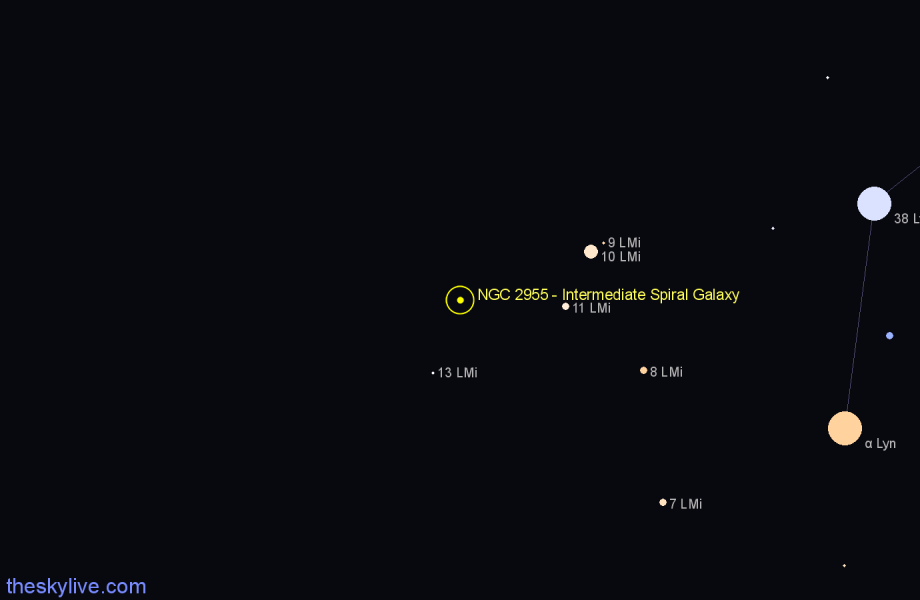 Finder chart NGC 2955 - Intermediate Spiral Galaxy in Leo Minor star