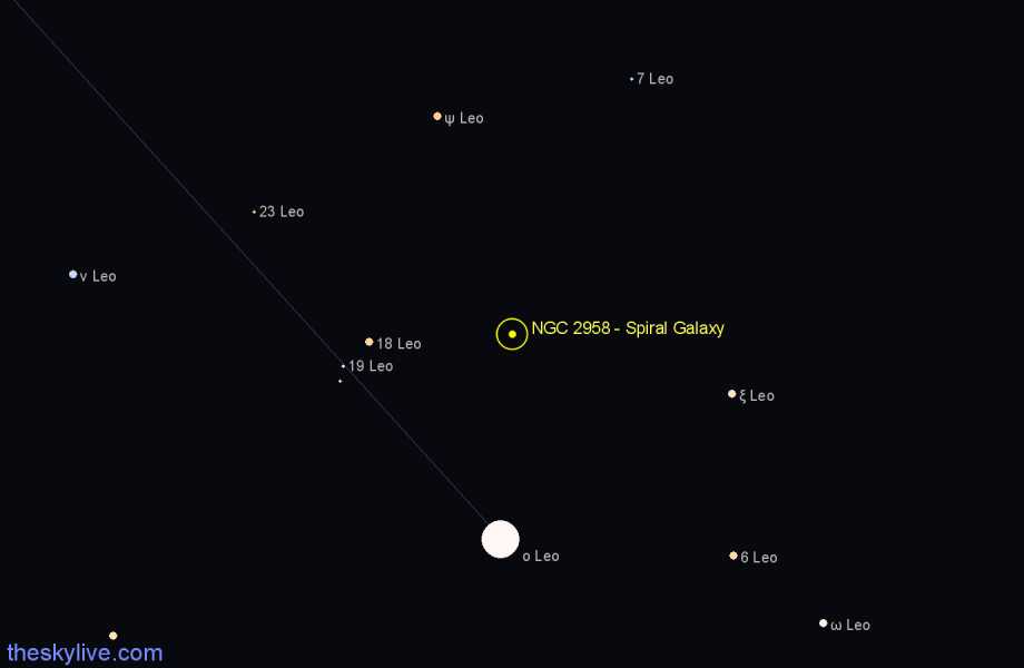 Finder chart NGC 2958 - Spiral Galaxy in Leo star