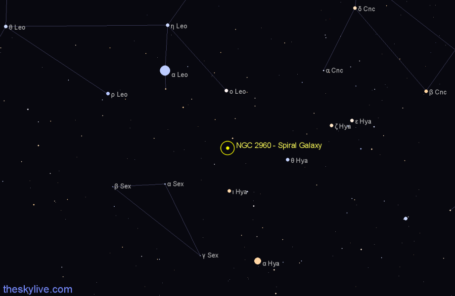 Finder chart NGC 2960 - Spiral Galaxy in Hydra star