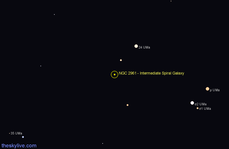 Finder chart NGC 2961 - Intermediate Spiral Galaxy in Ursa Major star