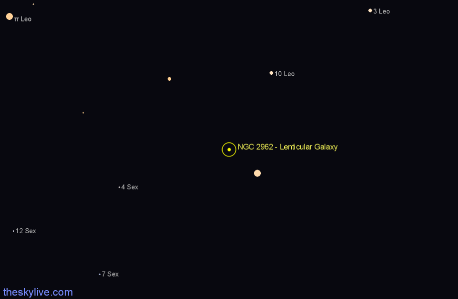 Finder chart NGC 2962 - Lenticular Galaxy in Sextans star