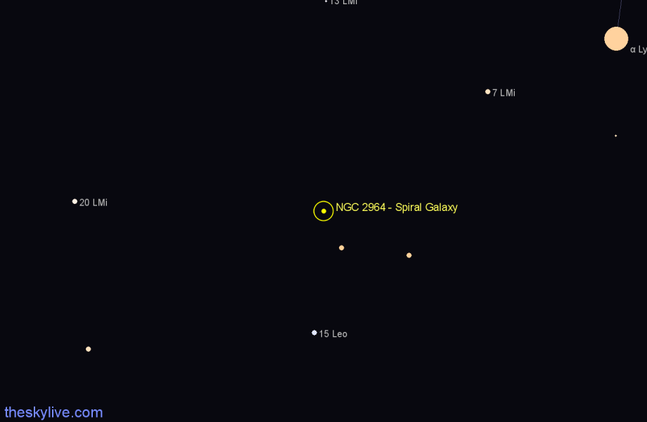 Finder chart NGC 2964 - Spiral Galaxy in Leo star