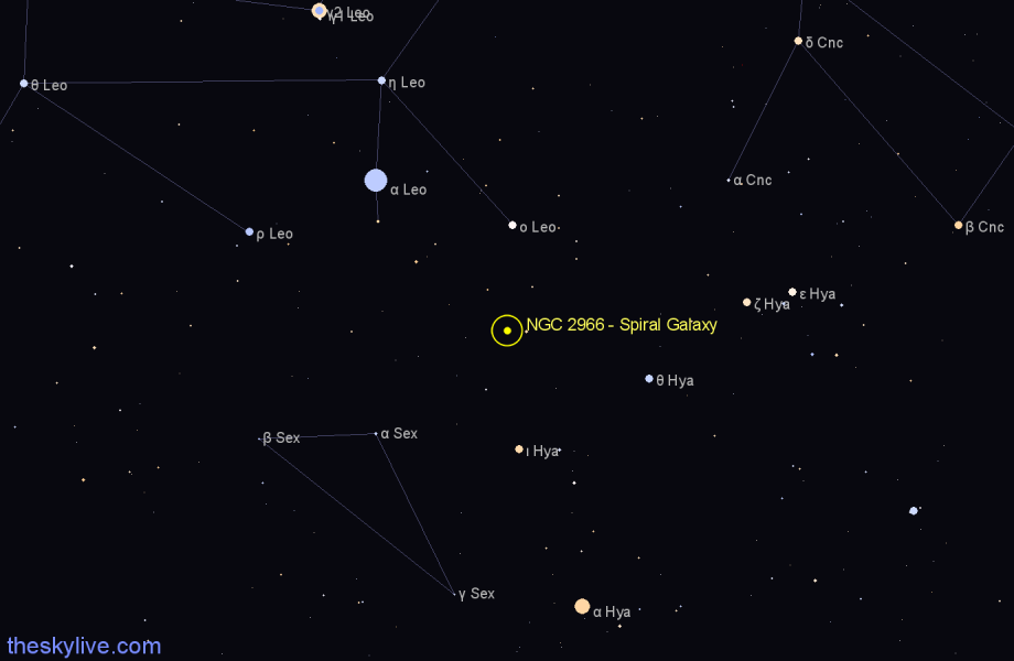 Finder chart NGC 2966 - Spiral Galaxy in Sextans star