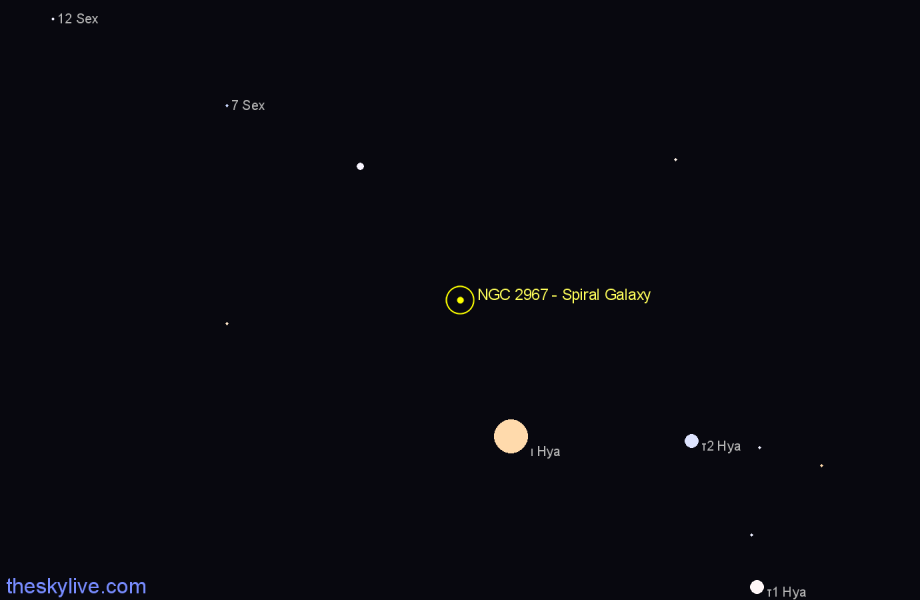 Finder chart NGC 2967 - Spiral Galaxy in Sextans star