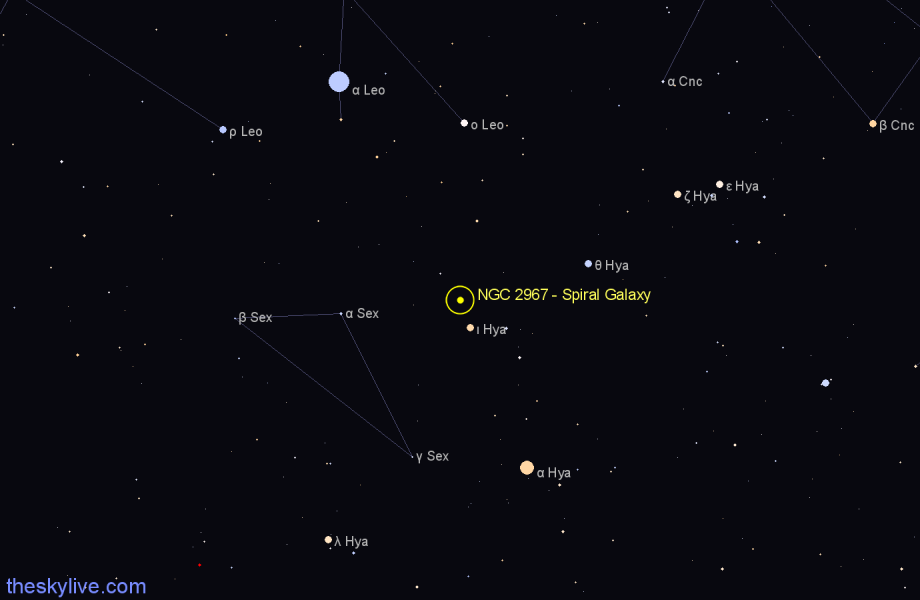Finder chart NGC 2967 - Spiral Galaxy in Sextans star
