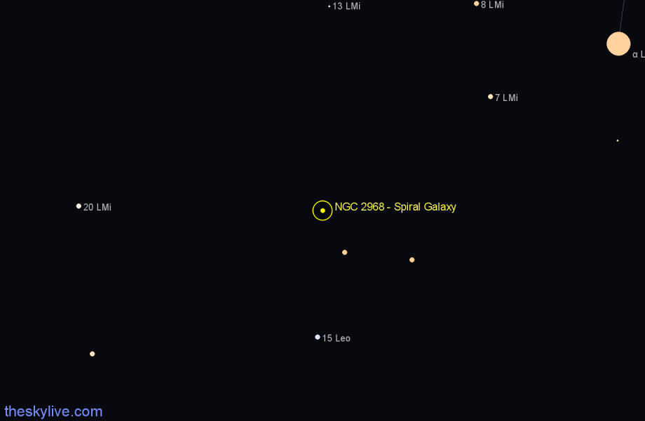 Finder chart NGC 2968 - Spiral Galaxy in Leo star