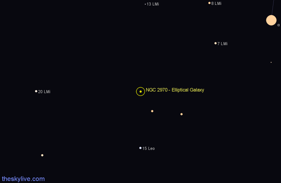 Finder chart NGC 2970 - Elliptical Galaxy in Leo star