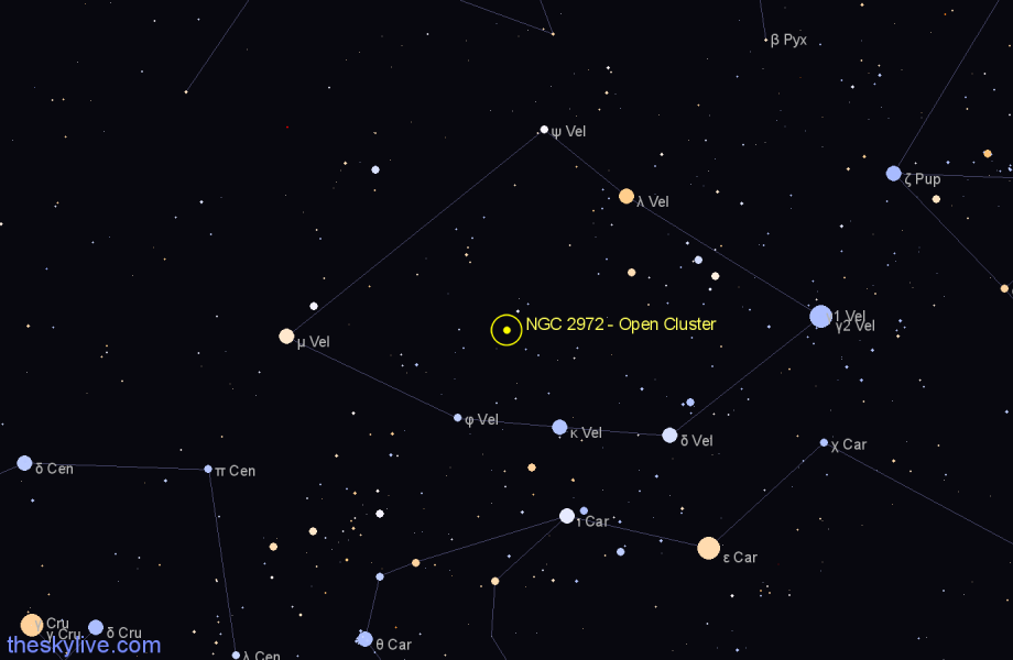 Finder chart NGC 2972 - Open Cluster in Vela star