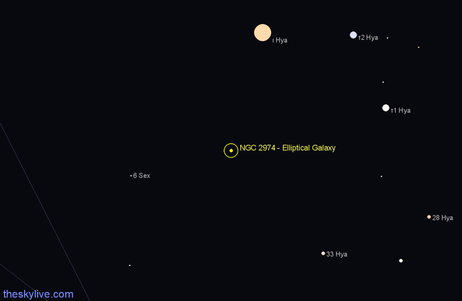 Finder chart NGC 2974 - Elliptical Galaxy in Sextans star