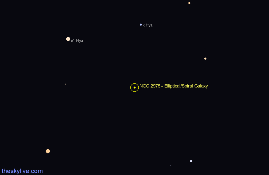 Finder chart NGC 2975 - Elliptical/Spiral Galaxy in Hydra star