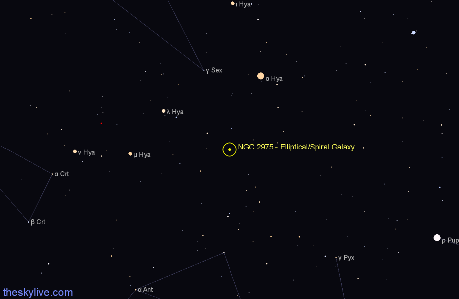 Finder chart NGC 2975 - Elliptical/Spiral Galaxy in Hydra star